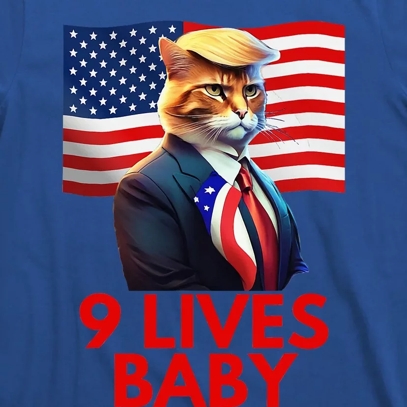 Cat In Suite With Trump Hair American Flag Nine Lives Baby T-Shirt