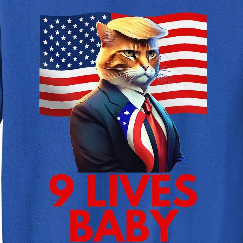 Cat In Suite With Trump Hair American Flag Nine Lives Baby Tall Sweatshirt