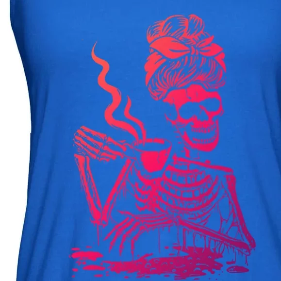 Coffee Ing Skeleton Coffee Messy Bun Halloween Cute Gift Ladies Essential Flowy Tank