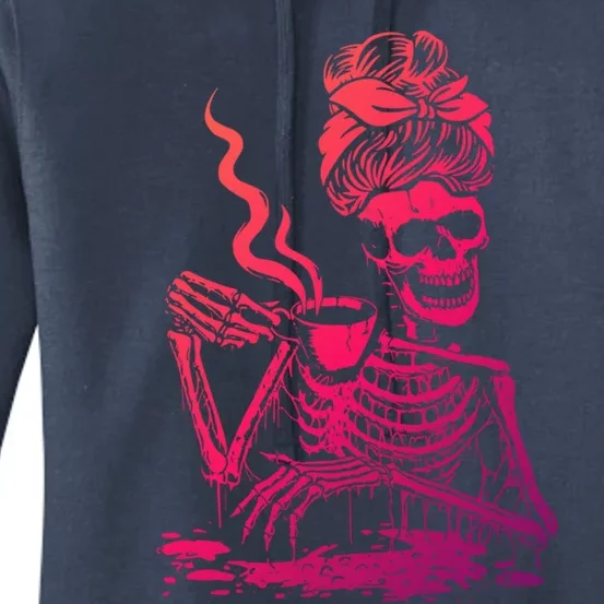 Coffee Ing Skeleton Coffee Messy Bun Halloween Cute Gift Women's Pullover Hoodie