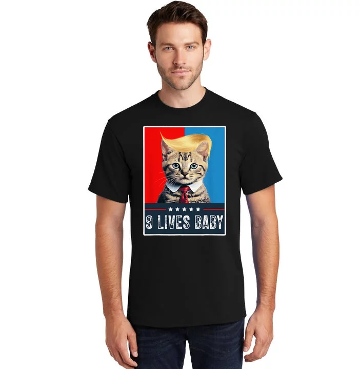 Cat In Suite With Trump Hair American Flag Nine Lives Baby Tall T-Shirt