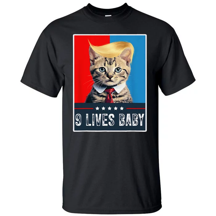 Cat In Suite With Trump Hair American Flag Nine Lives Baby Tall T-Shirt