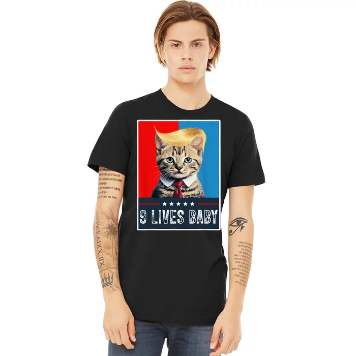 Cat In Suite With Trump Hair American Flag Nine Lives Baby Premium T-Shirt