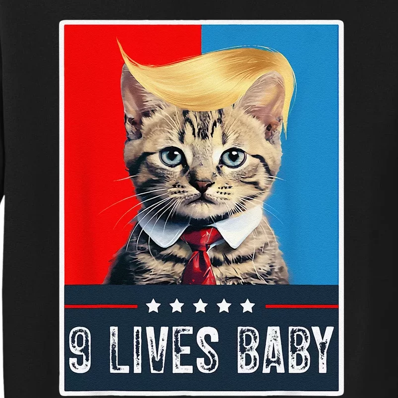 Cat In Suite With Trump Hair American Flag Nine Lives Baby Tall Sweatshirt