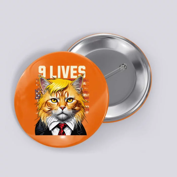 Cat In Suite With Trump Hair Nine Lives Usa Flag Button