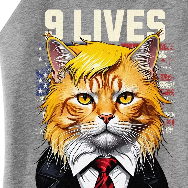 Cat In Suite With Trump Hair Nine Lives Usa Flag Women’s Perfect Tri Rocker Tank