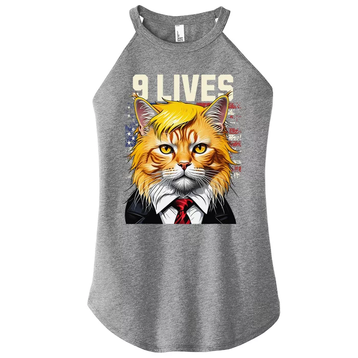 Cat In Suite With Trump Hair Nine Lives Usa Flag Women’s Perfect Tri Rocker Tank