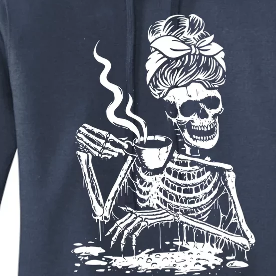 Coffee Ing Skeleton Coffee Messy Bun Halloween Gift Women's Pullover Hoodie