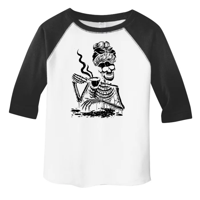 Coffee Ing Skeleton Coffee Messy Bun Halloween Gift Toddler Fine Jersey T-Shirt