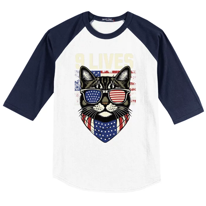 Cat In Suite With Trump Hair Nine Lives Baseball Sleeve Shirt