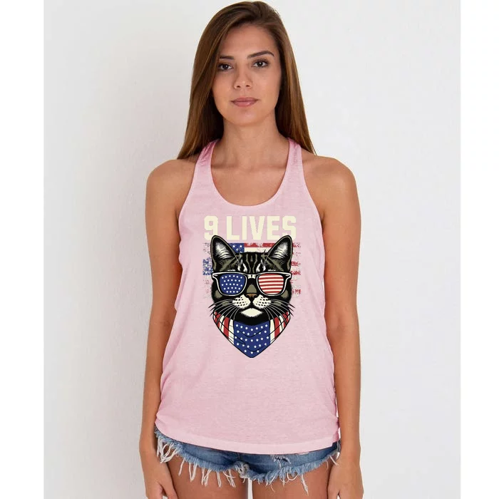 Cat In Suite With Trump Hair Nine Lives Women's Knotted Racerback Tank