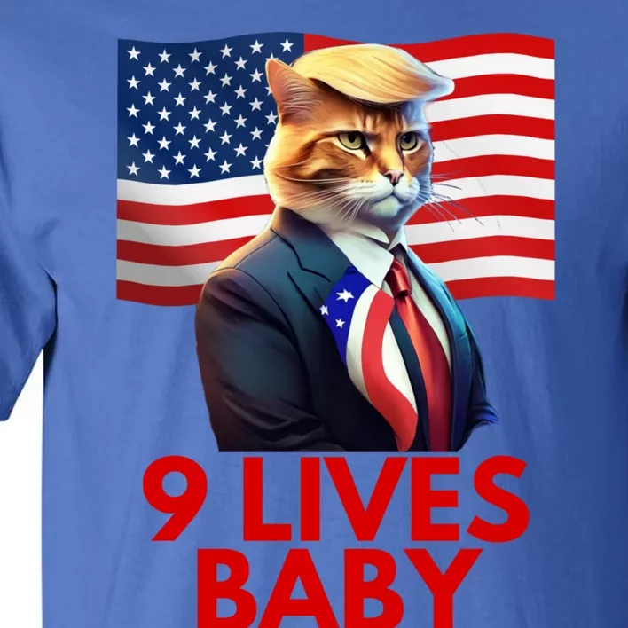 Cat In Suite With Trump Hair American Flag Nine Lives Baby Tall T-Shirt