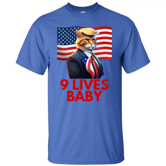 Cat In Suite With Trump Hair American Flag Nine Lives Baby Tall T-Shirt