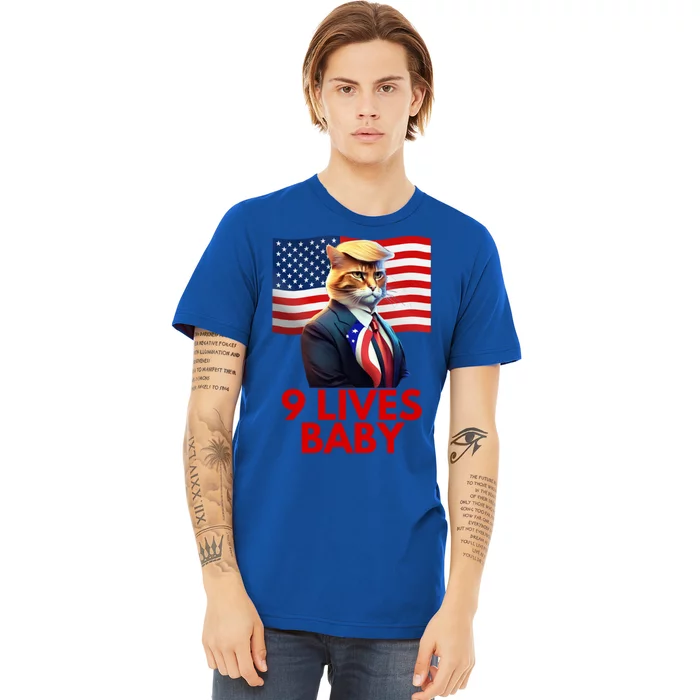 Cat In Suite With Trump Hair American Flag Nine Lives Baby Premium T-Shirt