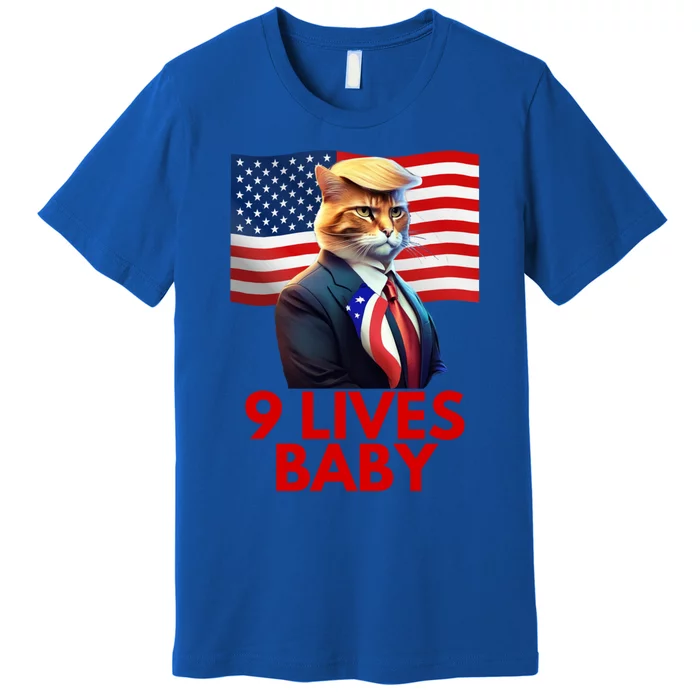 Cat In Suite With Trump Hair American Flag Nine Lives Baby Premium T-Shirt