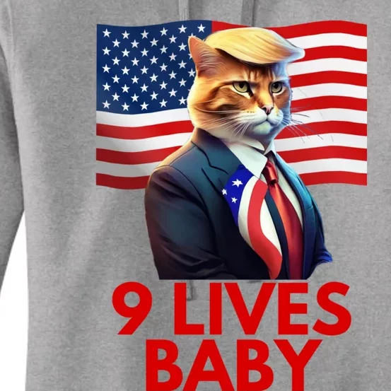 Cat In Suite With Trump Hair American Flag Nine Lives Baby Women's Pullover Hoodie