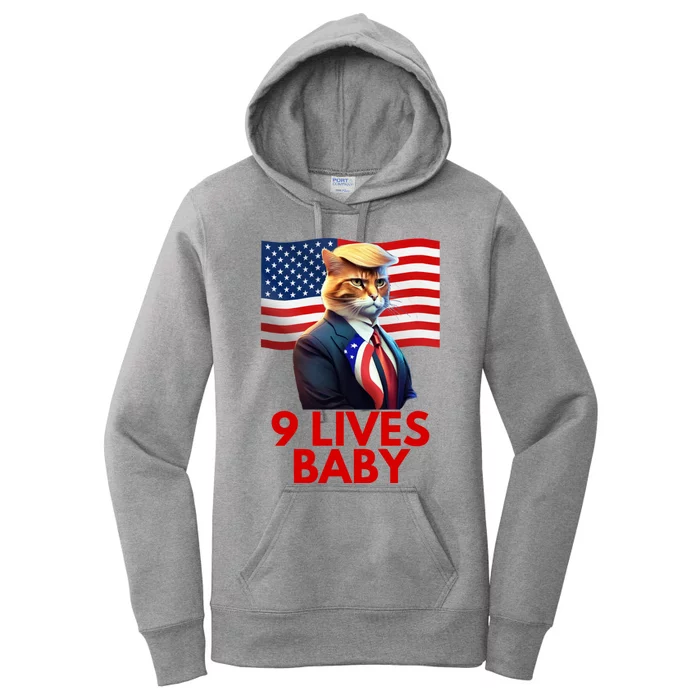 Cat In Suite With Trump Hair American Flag Nine Lives Baby Women's Pullover Hoodie