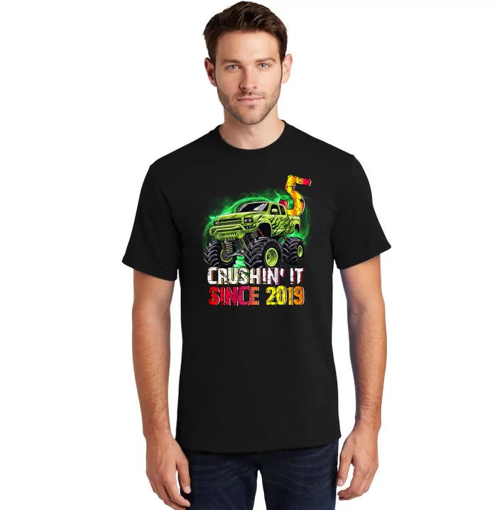 Crushin It Since 2019 5 Year Old Monster Truck Tall T-Shirt