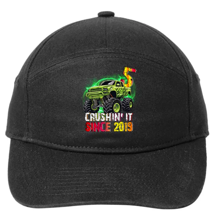 Crushin It Since 2019 5 Year Old Monster Truck 7-Panel Snapback Hat