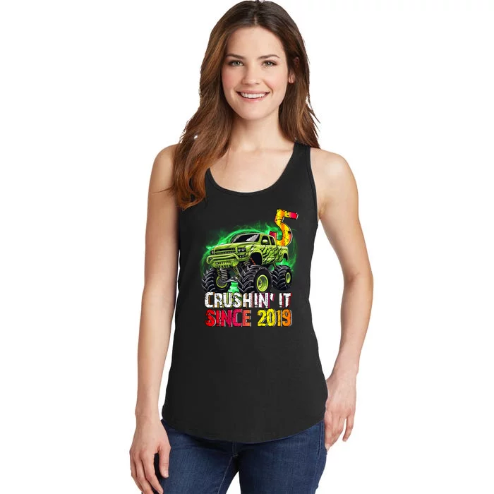 Crushin It Since 2019 5 Year Old Monster Truck Ladies Essential Tank