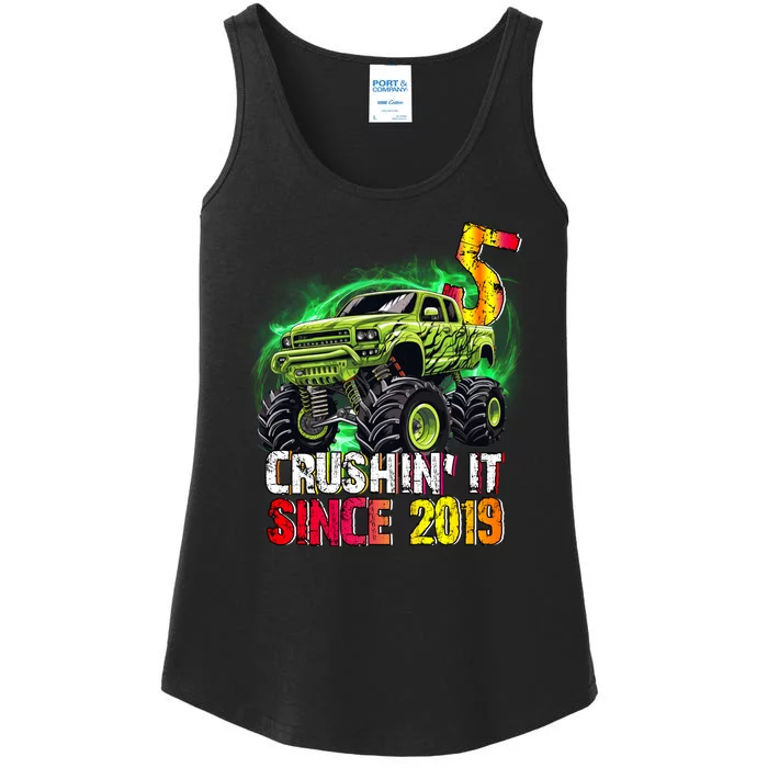 Crushin It Since 2019 5 Year Old Monster Truck Ladies Essential Tank