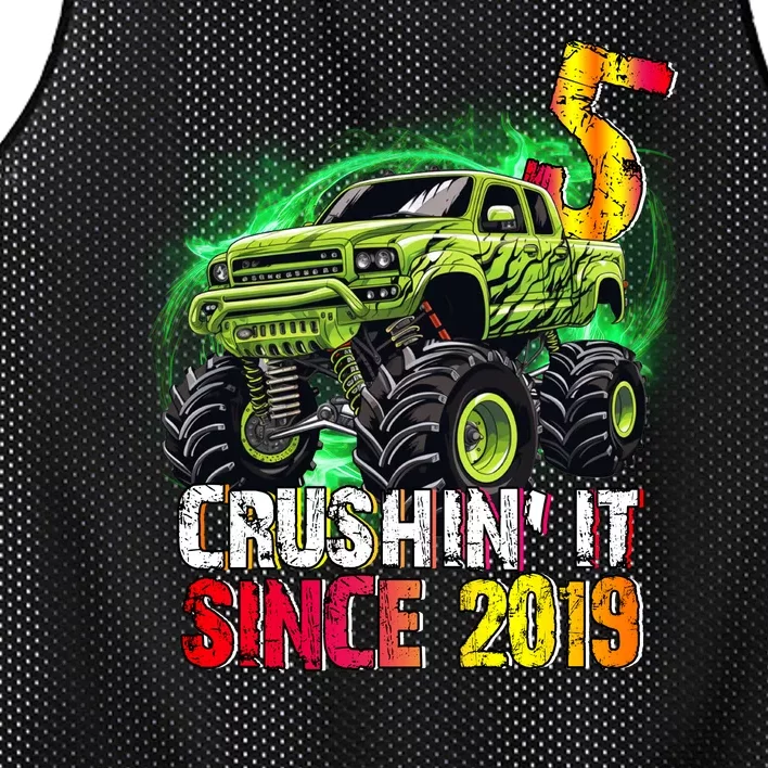 Crushin It Since 2019 5 Year Old Monster Truck Mesh Reversible Basketball Jersey Tank