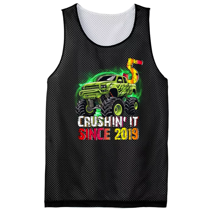 Crushin It Since 2019 5 Year Old Monster Truck Mesh Reversible Basketball Jersey Tank