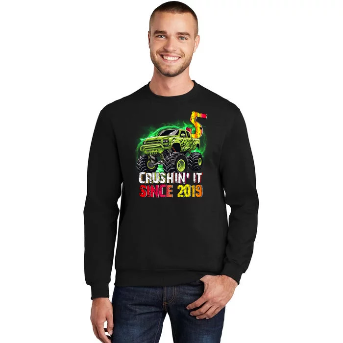 Crushin It Since 2019 5 Year Old Monster Truck Tall Sweatshirt