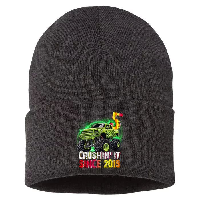 Crushin It Since 2019 5 Year Old Monster Truck Sustainable Knit Beanie