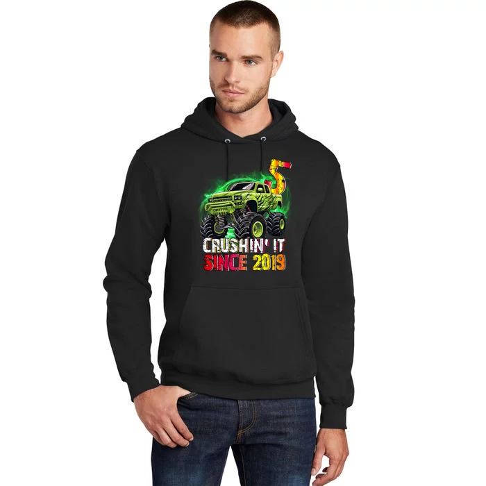 Crushin It Since 2019 5 Year Old Monster Truck Tall Hoodie