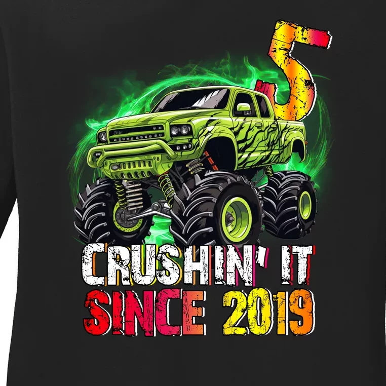 Crushin It Since 2019 5 Year Old Monster Truck Ladies Long Sleeve Shirt