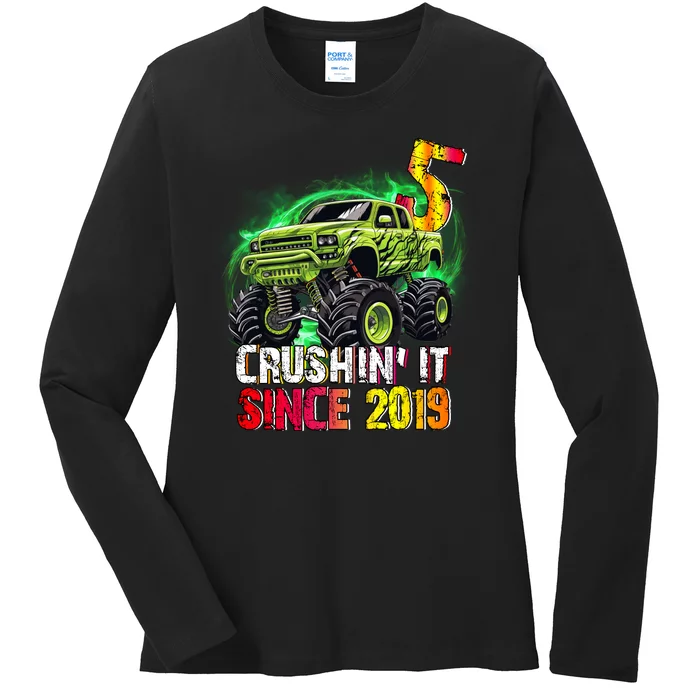 Crushin It Since 2019 5 Year Old Monster Truck Ladies Long Sleeve Shirt