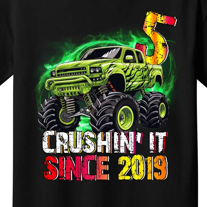 Crushin It Since 2019 5 Year Old Monster Truck Kids T-Shirt