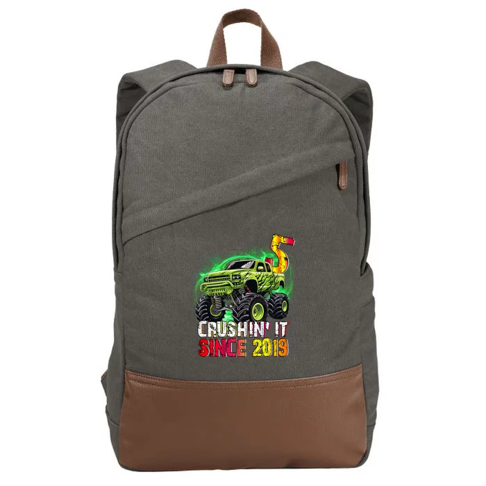 Crushin It Since 2019 5 Year Old Monster Truck Cotton Canvas Backpack