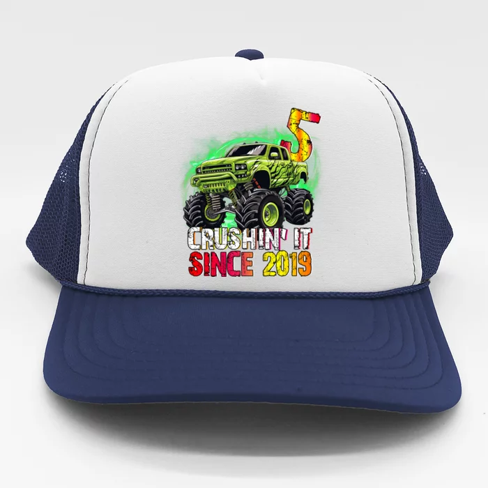 Crushin It Since 2019 5 Year Old Monster Truck Trucker Hat