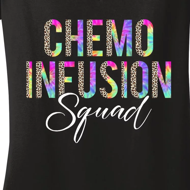 Chemo Infusion Squad Leopard Tie Dye Chemo Infusion Nurse Women's V-Neck T-Shirt