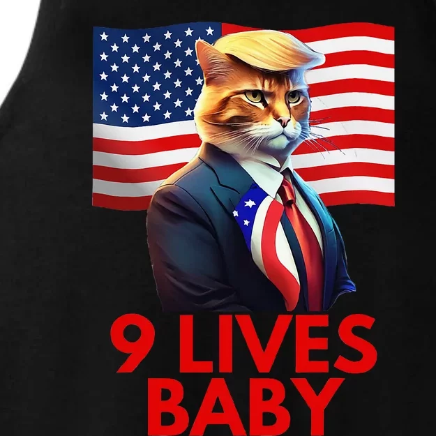 Cat In Suite With Trump Hair American Flag Nine Lives Baby Ladies Tri-Blend Wicking Tank