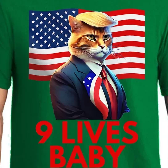 Cat In Suite With Trump Hair American Flag Nine Lives Baby Pajama Set