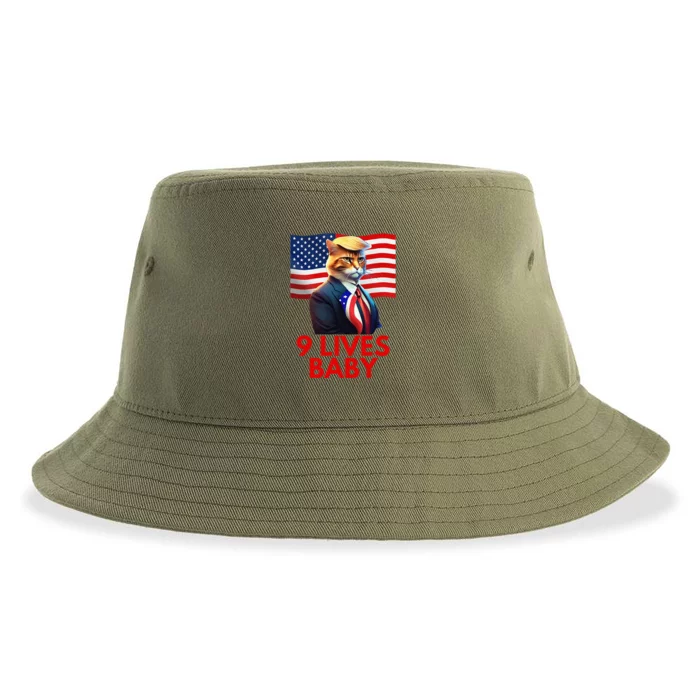 Cat In Suite With Trump Hair American Flag Nine Lives Baby Sustainable Bucket Hat