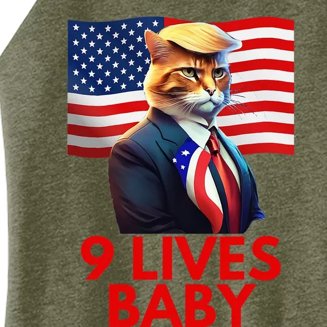 Cat In Suite With Trump Hair American Flag Nine Lives Baby Women’s Perfect Tri Rocker Tank