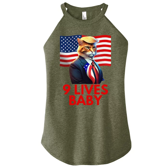 Cat In Suite With Trump Hair American Flag Nine Lives Baby Women’s Perfect Tri Rocker Tank