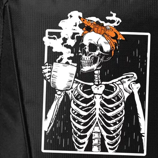 Coffee Ing Skeleton Diy Halloween Messy Bun Cute Gift City Backpack