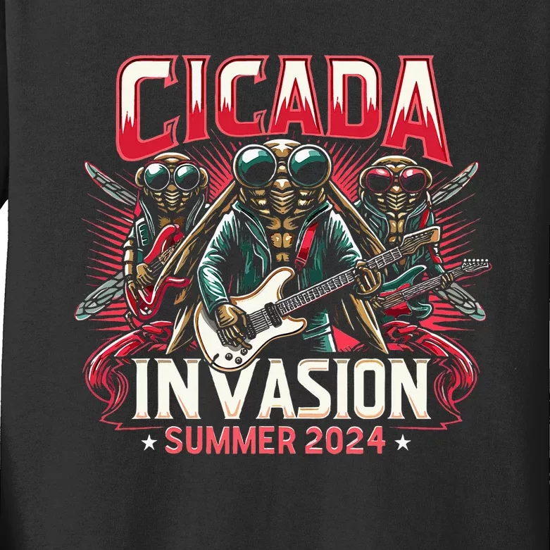 Cicada Invasion Summer 2024 Cicada Rock Star Kids Long Sleeve Shirt