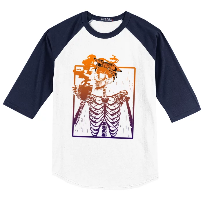 Coffee Ing Skeleton Diy Halloween Messy Bun Gift Baseball Sleeve Shirt