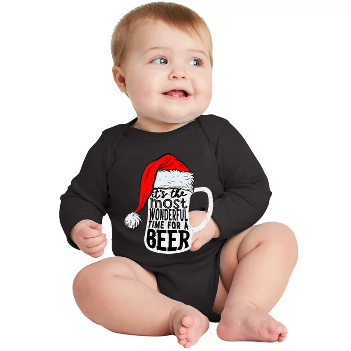 Christmas Its The Most Wonderful Time For A Beer Santa Xmas Baby Long Sleeve Bodysuit