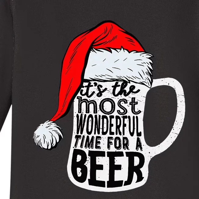 Christmas Its The Most Wonderful Time For A Beer Santa Xmas Baby Long Sleeve Bodysuit