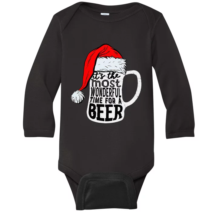 Christmas Its The Most Wonderful Time For A Beer Santa Xmas Baby Long Sleeve Bodysuit