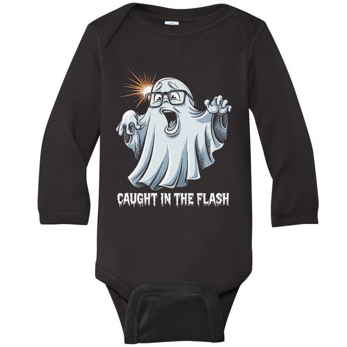 Caught In The Flash Funny Ghost Design For Halloween Fans Baby Long Sleeve Bodysuit