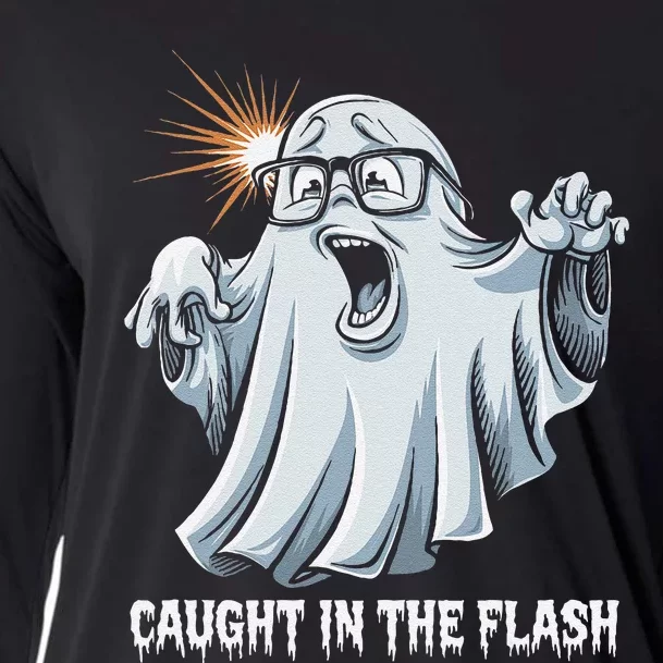 Caught In The Flash Funny Ghost Design For Halloween Fans Cooling Performance Long Sleeve Crew