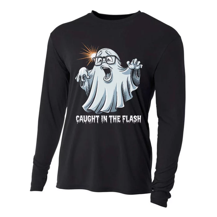 Caught In The Flash Funny Ghost Design For Halloween Fans Cooling Performance Long Sleeve Crew